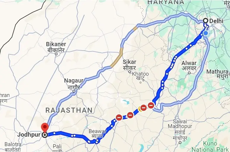 Route Options: Delhi to Jodhpur