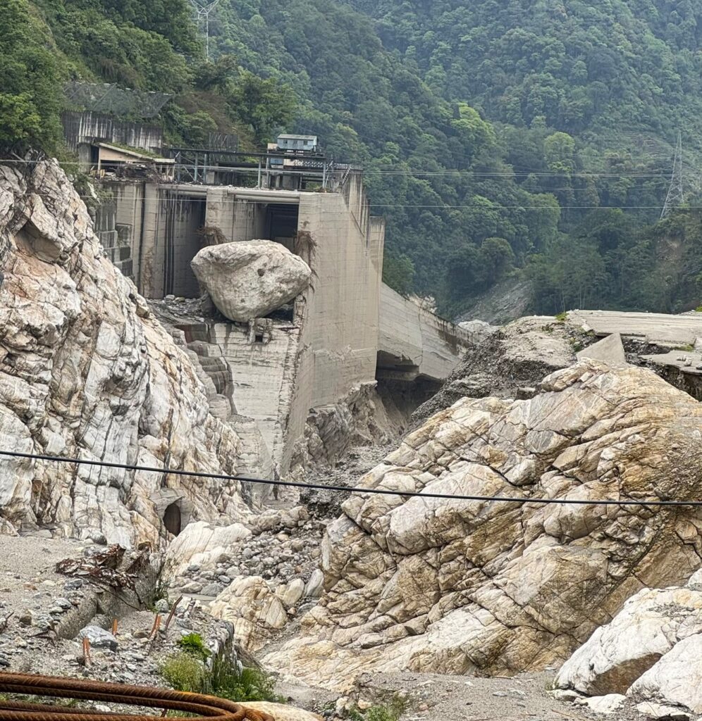 The damaged Chungthang Dam